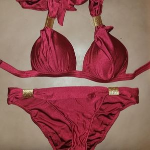 Burgundy Triangle Top Low Rise Bottom Bikini OSFM